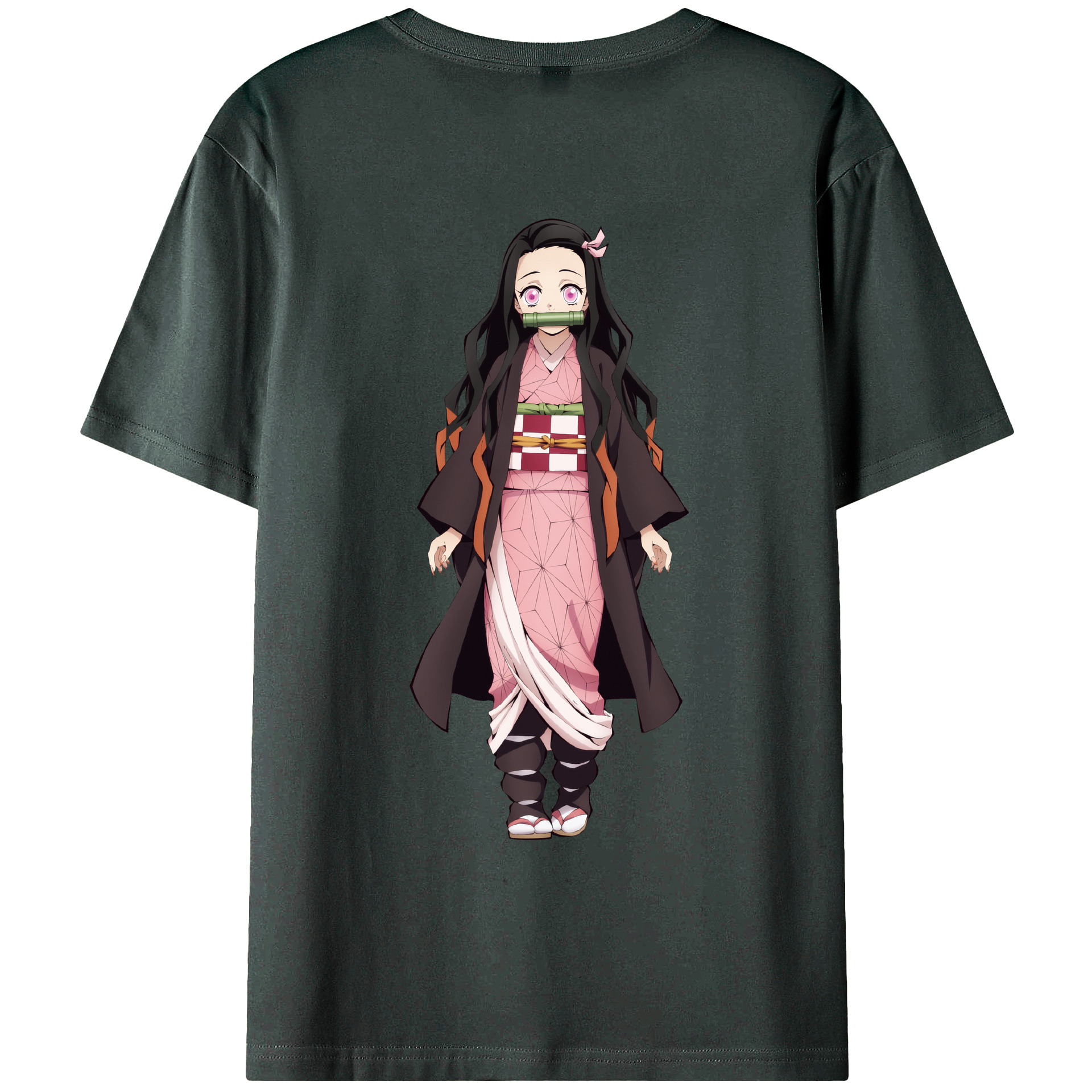 （画像用） 鬼滅の刃（きめつのやいば）竈門 禰󠄀豆子／かまど ねずこ Kamado Nezuko 綿100％ メンズ半袖Tシャツ（バックプリント） 通気性